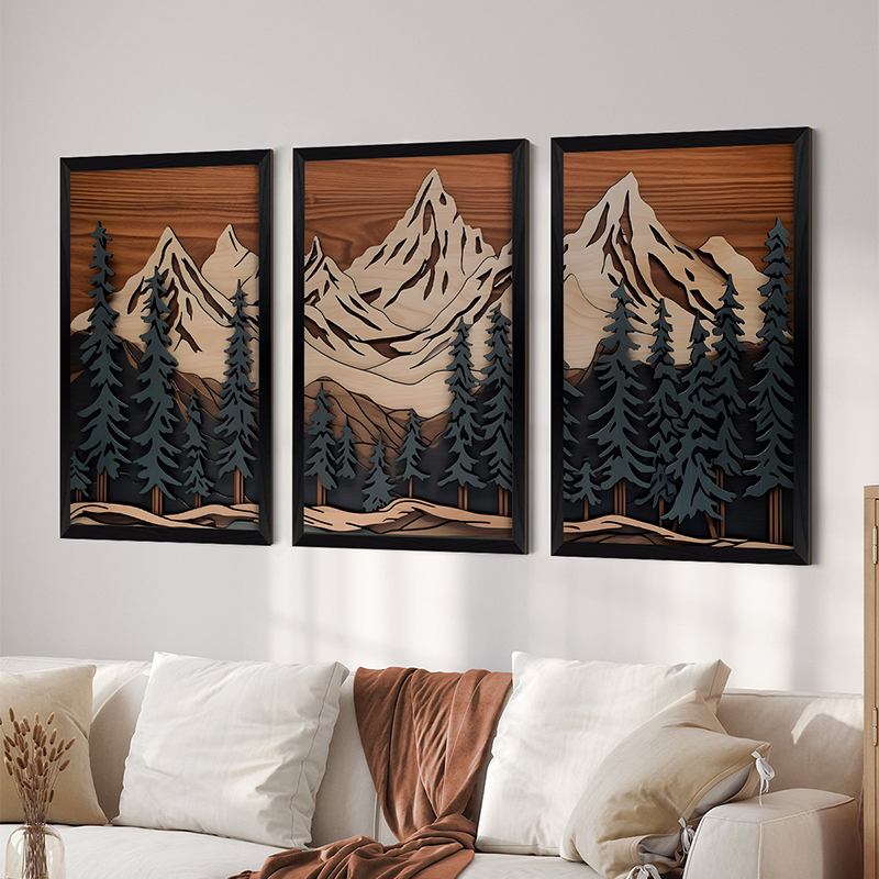 Art muri në kornizë Fortasia pakoworld triptik me print dixhital 33x0.3x48cm