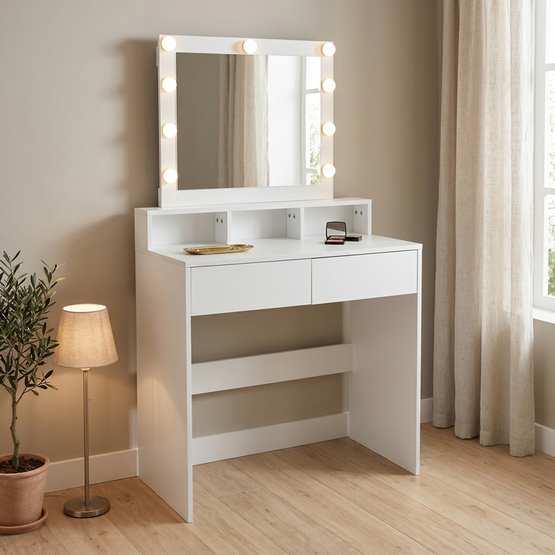 Tavolinë tualeti Virna pakoworld me LED të bardhë 80x40x145cm