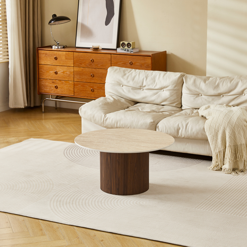 Tavolinë Sikulu pakoworld mdf arrë - përfundim travertin bezhë D80x40cm