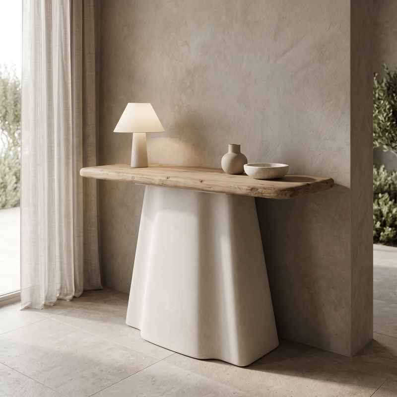 Tavolinë konsol Loberta pakoworld dru pishe-MDF në ngjyrë natyrale-e bardhë 120x38x81cm