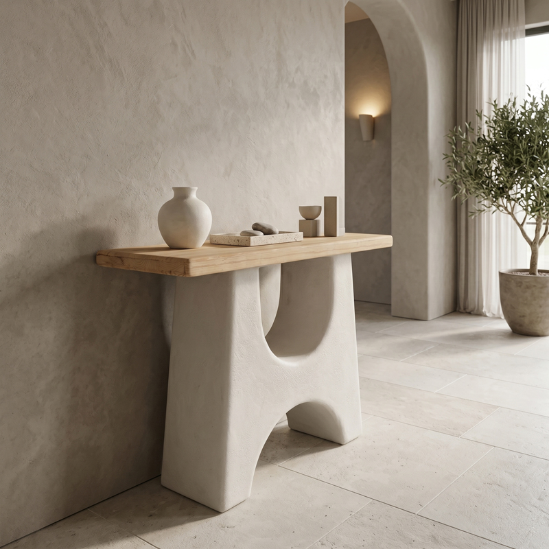 Konsolë Marila pakoworld dru pishe-mdf në ngjyrë natyrale-të bardhë 100x38x80cm