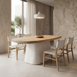 Tavolinë ngrënieje Herona pakoworld bredh-mdf e bardhë-ngjyrë natyrale 180x90x78cm