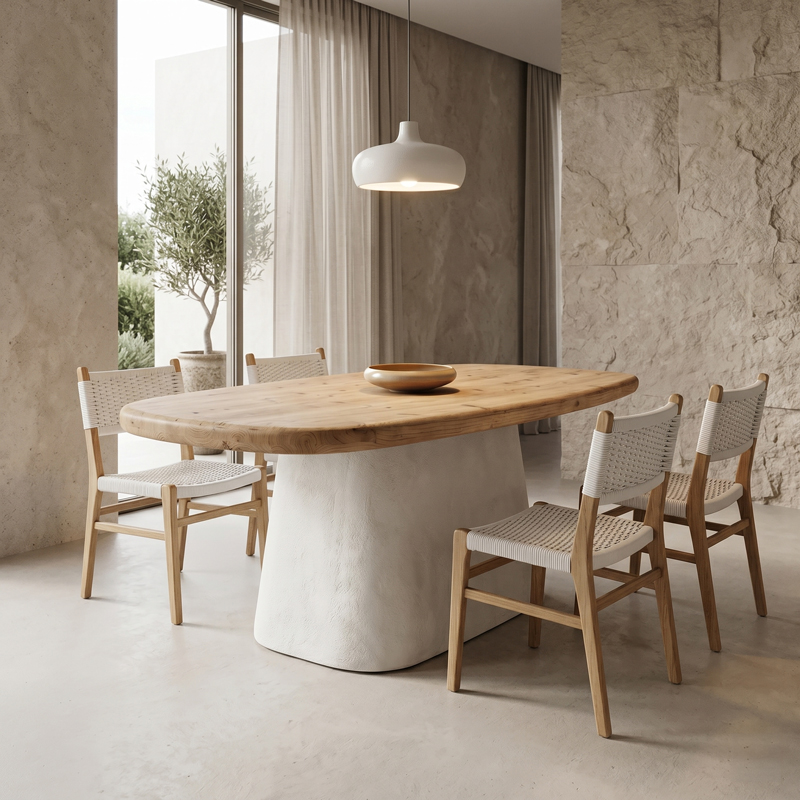 Tavolinë ngrënieje Herona pakoworld bredh-mdf e bardhë-ngjyrë natyrale 180x90x78cm