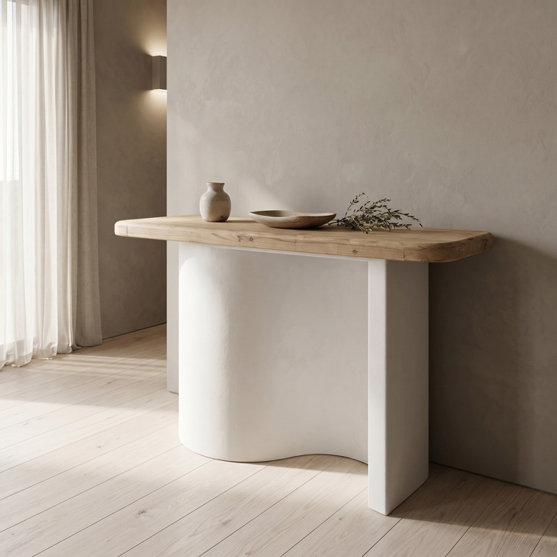 Tavolinë konsolle Jeckie pakoworld fir-mdf ngjyrë e bardhë-natyrale 120x38x80cm