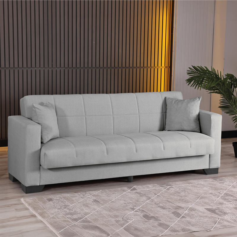 Divan 3-vendësh Vox pakoworld me hapësirë magazinimi pëlhurë gri e çelët 210x84x83cm