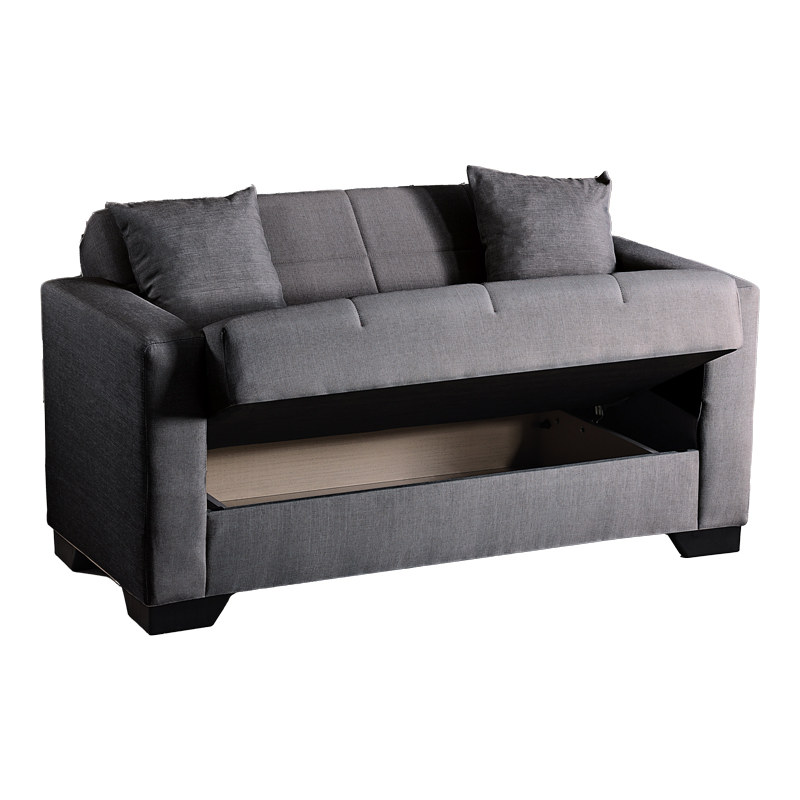 Divan 2-vendësh Vox pakoworld me hapësirë magazinimi pëlhurë antracit 150x84x83cm