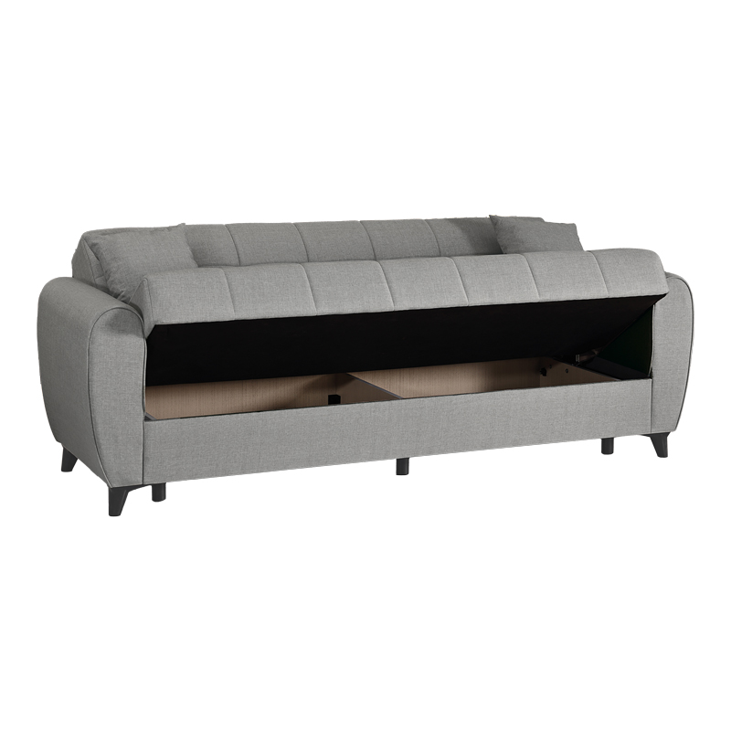 Divan 3-vendësh Lincoln pakoworld me hapësirë magazinimi pëlhurë gri e çelët 226x84x93cm