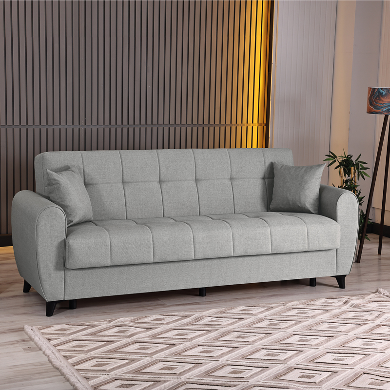 Divan 3-vendësh Lincoln pakoworld me hapësirë magazinimi pëlhurë gri e çelët 226x84x93cm