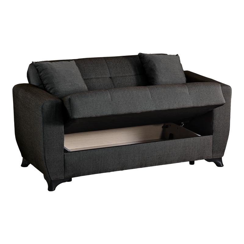 Divan 2-vendësh Modesto pakoworld me hapësirë magazinimi pëlhurë e zezë 153x84x86cm