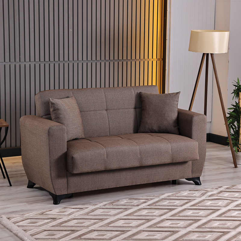 Divan 2-vendësh Modesto pakoworld me hapësirë magazinimi pëlhurë kafe 153x84x86cm