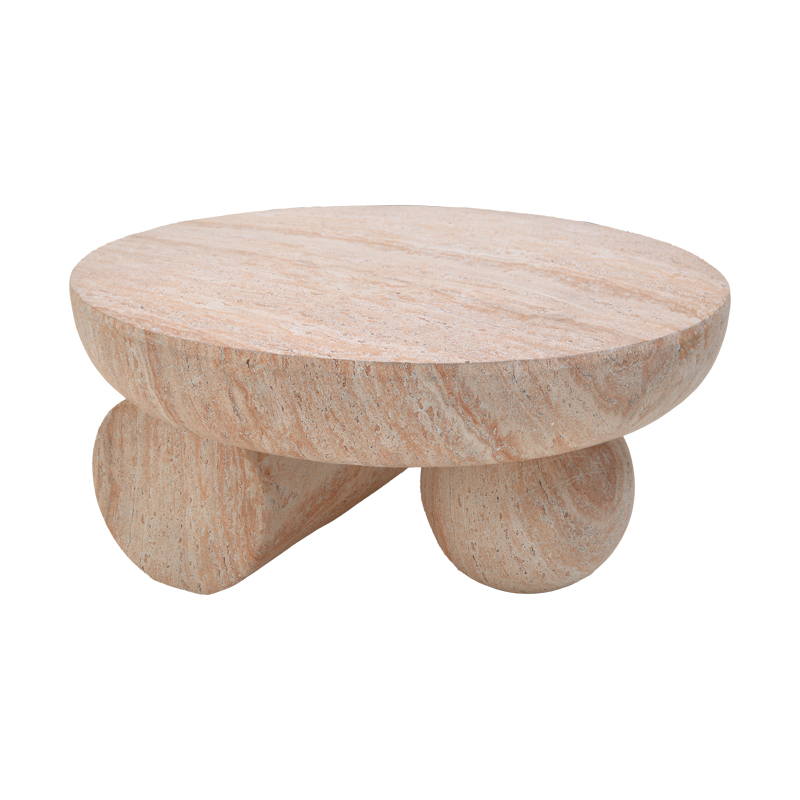 Tavolinë kafeje Mikawa pakoworld MGO me pamje travertini D70x34cm
