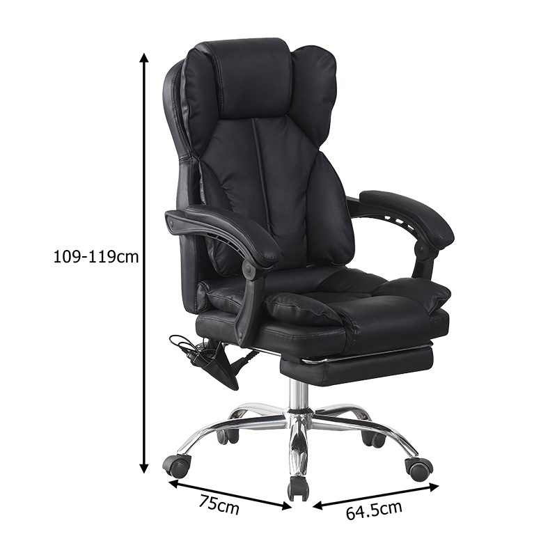 Karrige zyre drejtori me mbështetëse këmbësh dhe masazh Ekse pakoworld pu e zezë 64.5x75x109-119cm