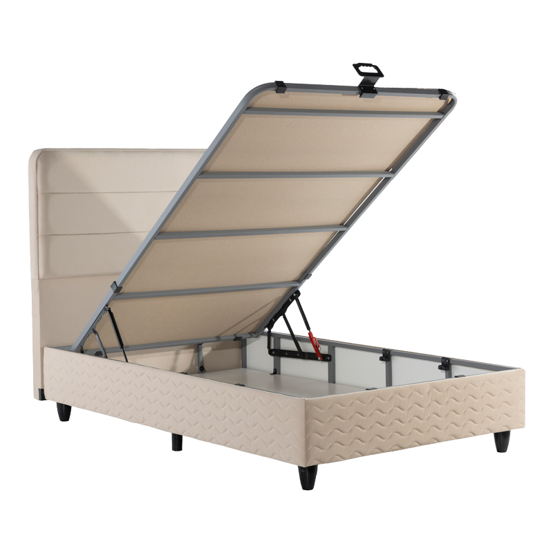 Krevat gjysmë-dopio Linteda pakoworld me hapësirë magazinimi kadife krem 120x200cm
