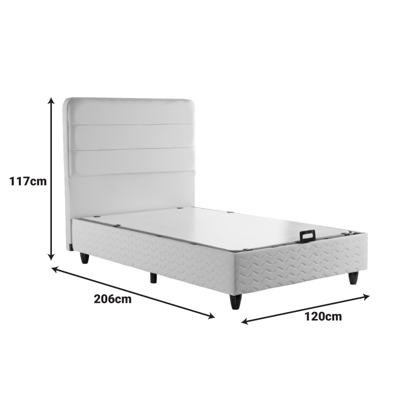 Krevat gjysmë-dopio Linteda pakoworld me hapësirë magazinimi kadife krem 120x200cm