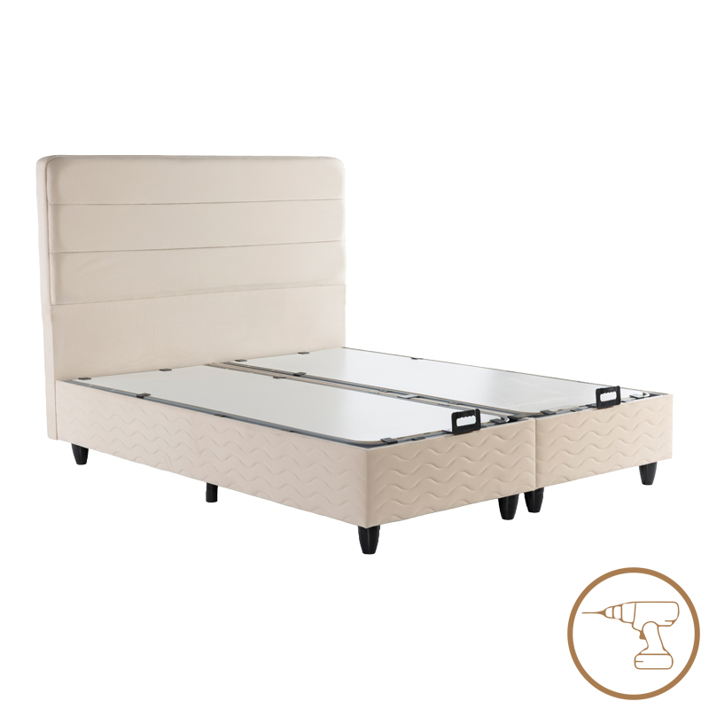 Krevat dopio Linteda pakoworld me hapësirë magazinimi kadife krem 160x200cm
