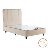 Krevat gjysmë-dopio Lunda pakoworld me hapësirë magazinimi kadife krem 120x200cm