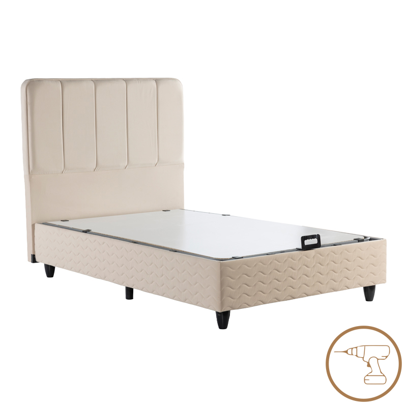 Krevat gjysmë-dopio Lunda pakoworld me hapësirë magazinimi kadife krem 120x200cm