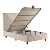 Krevat gjysmë-dopio Lunda pakoworld me hapësirë magazinimi kadife krem 120x200cm