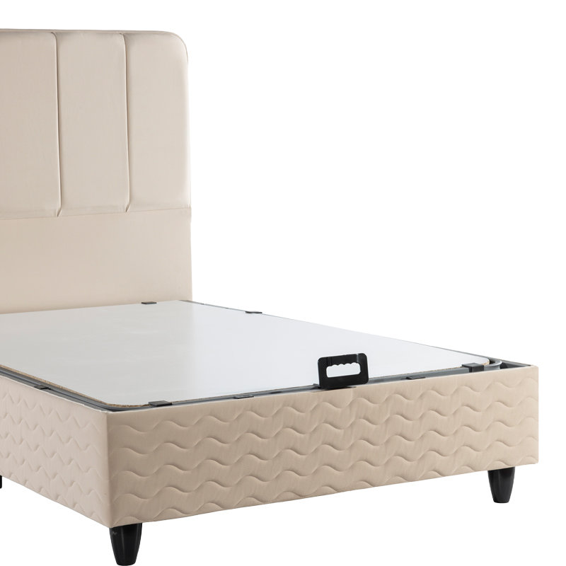 Krevat gjysmë-dopio Lunda pakoworld me hapësirë magazinimi kadife krem 120x200cm