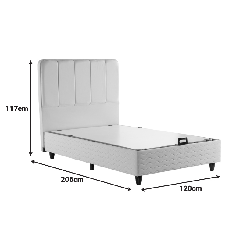 Krevat gjysmë-dopio Lunda pakoworld me hapësirë magazinimi kadife krem 120x200cm
