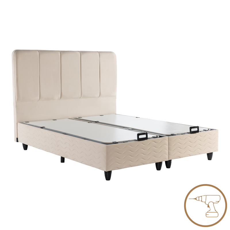 Krevat dopio Lunda pakoworld me hapësirë magazinimi kadife krem 160x200cm
