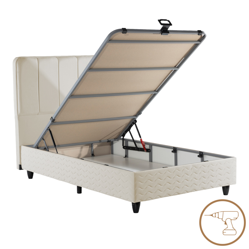 Krevat tek Lunda pakoworld me hapësirë magazinimi kadife krem 90x200cm