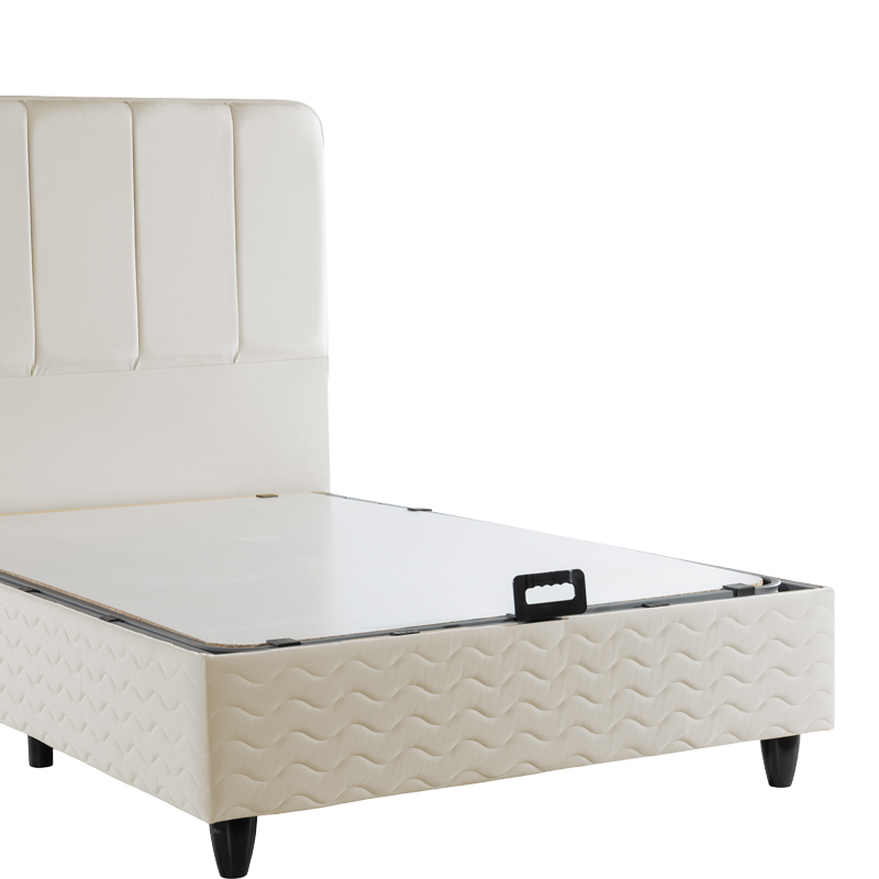Krevat tek Lunda pakoworld me hapësirë magazinimi kadife krem 90x200cm