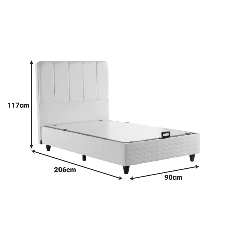 Krevat tek Lunda pakoworld me hapësirë magazinimi kadife krem 90x200cm