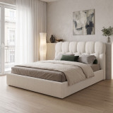 Krevat dopio Sectra pakoworld me hapësirë magazinimi pëlhurë buklé krem 160x200cm