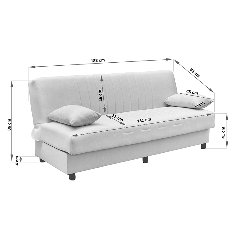 Divan shtrati tre vendesh Romina pakoworld me hapesire magazinimi cope gri 180x75x85cm