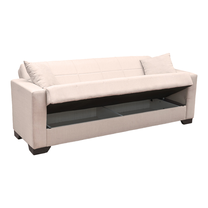 Divan krevat Vox pakoworld tre vendesh me hapësirë magazinimi pëlhurë ekru 210x84x83cm