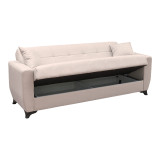 Divan krevat Modesto pakoworld tre vendesh me hapësirë magazinimi, pëlhurë ekru 215x84x83cm