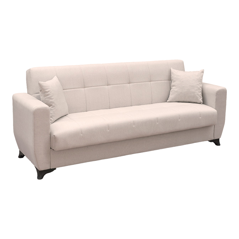 Divan krevat Modesto pakoworld tre vendesh me hapësirë magazinimi, pëlhurë ekru 215x84x83cm