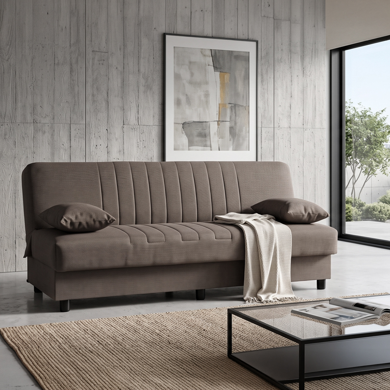 Divan shtrati tre vendesh Romina pakoworld me hapesire magazinimi cope kafe 180x75x85cm